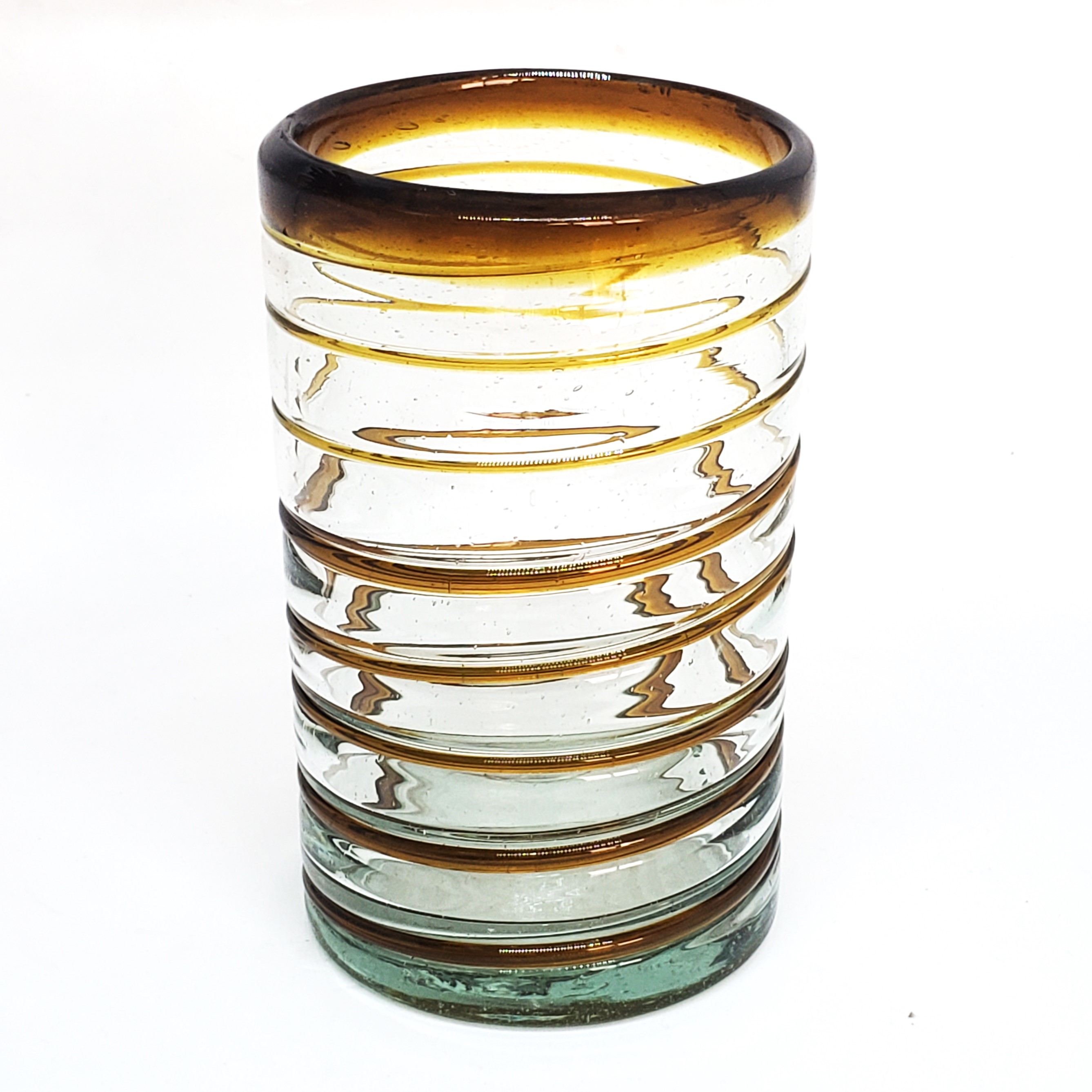 vasos grandes con espiral color mbar, 14 oz, Vidrio Reciclado, Libre de Plomo y Toxinas